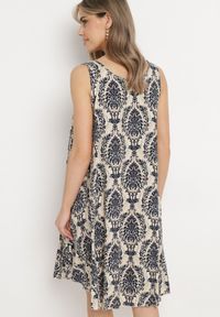 Born2be - Beżowo-Granatowa Rozkloszowana Sukienka z Bawełny bez Rękawów Horrilla. Kolor: beżowy. Materiał: bawełna. Długość rękawa: bez rękawów. Sezon: lato. Styl: boho #4