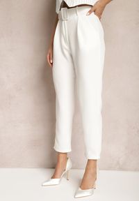 Renee - Białe Spodnie z Paskiem Eudea. Kolor: biały. Materiał: materiał. Długość: długie. Wzór: jednolity. Styl: elegancki