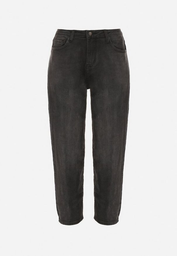 Born2be - Szare Jeansy o Kroju Mom Fit z Wysokim Stanem Ralerra. Okazja: na co dzień. Stan: podwyższony. Kolor: szary. Wzór: gładki. Styl: casual, elegancki