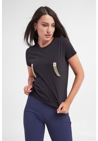 Elisabetta Franchi - T-shirt damski ELISABETTA FRANCHI. Wzór: geometria, gładki, aplikacja