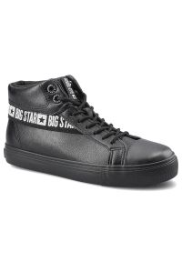 Big-Star - Czarne Sneakersy Big Star Damskie Stylowe Buty. Okazja: na co dzień. Kolor: czarny. Materiał: materiał, skóra ekologiczna. Szerokość cholewki: normalna. Wzór: aplikacja. Styl: elegancki
