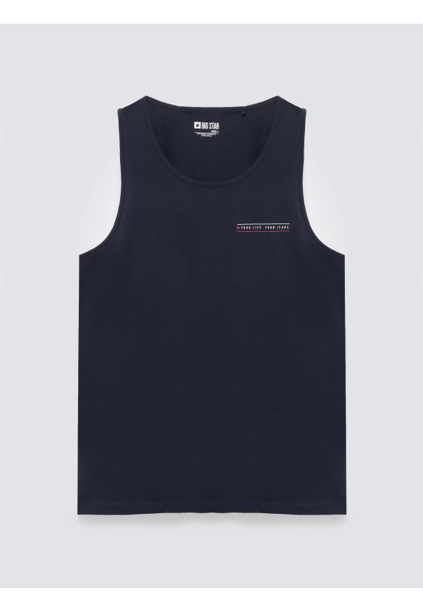 Big-Star - Koszulka męska bez rękawów granatowa Soner 403. Kolor: niebieski. Materiał: dzianina. Długość rękawa: bez rękawów. Wzór: nadruk. Styl: klasyczny, sportowy