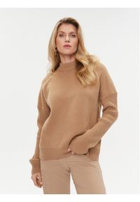 BOSS - Boss Sweter Foltin 50501575 Beżowy Relaxed Fit. Kolor: beżowy. Materiał: wełna