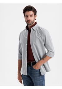 Ombre Clothing - Elegancka koszula męska oxford z haftem – jasnoszara V2 - Rozmiar: L. Okazja: na spotkanie biznesowe, do pracy. Typ kołnierza: kołnierzyk klasyczny. Kolor: szary. Materiał: tkanina, bawełna. Wzór: haft. Styl: elegancki