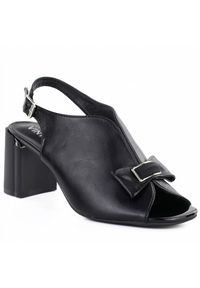 Sandały damskie na słupku z kokardką czarne Jezzi RMR25112-3. Kolor: czarny. Materiał: skóra ekologiczna. Obcas: na słupku #1