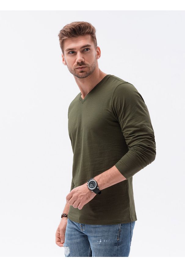 Ombre Clothing - Zestaw longsleeve męski V-NECK - mix 2-pak V5 Z41 - XXL. Okazja: na co dzień. Kolor: beżowy. Materiał: bawełna, materiał, skóra, tkanina. Długość rękawa: długi rękaw. Długość: długie. Wzór: gładki, jednolity. Styl: wizytowy, klasyczny, casual