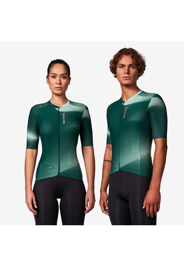 VAN RYSEL - Koszulka rowerowa szosowa Van Rysel RCR-R 2. Kolor: niebieski, wielokolorowy, zielony. Materiał: poliester, materiał, elastan. Sport: kolarstwo