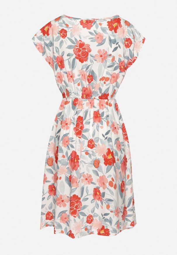 Born2be - Czerwona Kwiatowa Sukienka z Bawełną o Rozkloszowanym Kroju Mavelione. Okazja: na co dzień. Kolor: czerwony. Materiał: bawełna. Wzór: kwiaty. Typ sukienki: rozkloszowane. Styl: casual, klasyczny