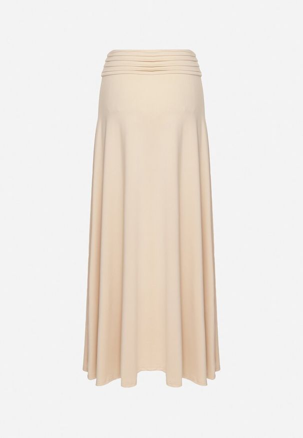 Born2be - Beżowa Spódnica o Rozkloszowanym Kroju z Marszczeniem w Pasie i Wysokim Stanem Namsilonne. Okazja: na co dzień. Stan: podwyższony. Kolor: beżowy. Materiał: wiskoza. Wzór: aplikacja. Styl: casual, klasyczny