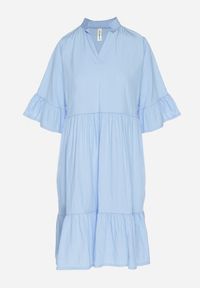 Born2be - Jasnoniebieska Sukienka Rozkloszowana z Wiskozą Ozdobiona Falbanami Eviriane. Okazja: na co dzień. Typ kołnierza: dekolt w serek. Kolor: niebieski. Materiał: wiskoza. Wzór: aplikacja. Typ sukienki: proste. Styl: casual #4