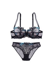 Intica - Komplet bielizny z subtelnym haftem na każdą okazję Jackie. Kolor: czarny. Materiał: materiał. Wzór: haft