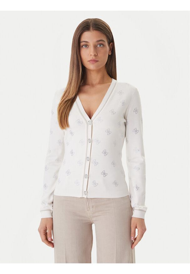 Guess Kardigan W6GR18 Z0605 Biały Regular Fit. Kolor: biały. Materiał: wiskoza