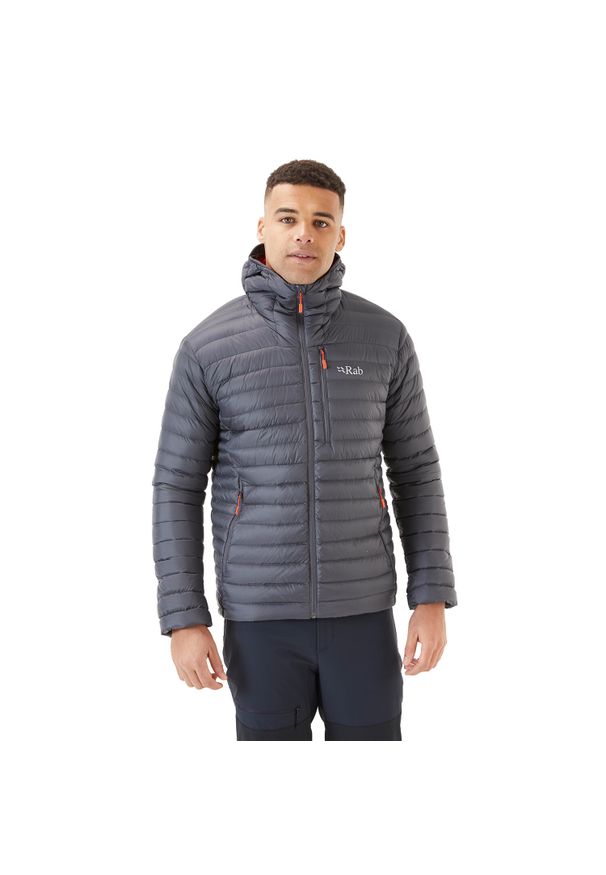 Kurtka puchowa męska Rab Microlight Alpine Jacket z kapturem. Typ kołnierza: kaptur. Kolor: szary. Materiał: puch