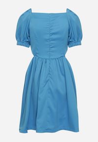 Born2be - Niebieska Sukienka Mini Rozkloszowana z Dekoltem Ozdobionym Cyrkoniami i Wycięciami po Bokach Delphira. Kolor: niebieski. Wzór: aplikacja. Typ sukienki: rozkloszowane. Długość: mini #2