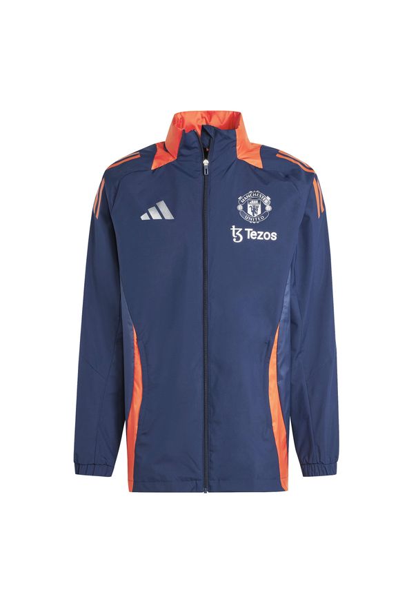 Adidas - Kurtka dresowa zewnętrzna Manchester United 2024/25. Kolor: niebieski. Materiał: dresówka. Sport: piłka nożna
