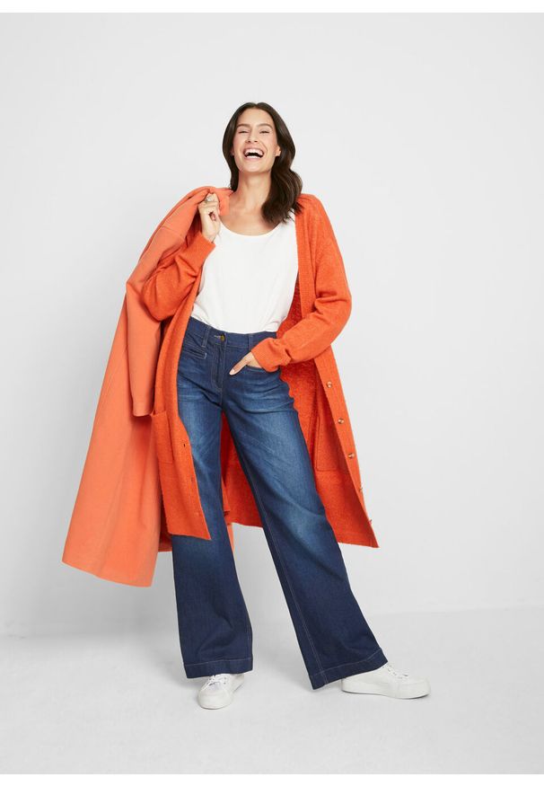 Dżinsy bawełniane z wygodnym paskiem Marlena bonprix niebieski denim. Kolor: niebieski