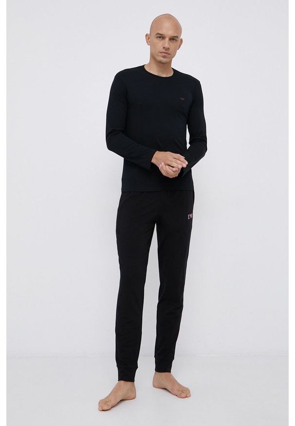 Emporio Armani Underwear Longsleeve piżamowy bawełniany 111653.1A722 kolor czarny gładka. Kolor: czarny. Materiał: bawełna. Długość: długie. Wzór: gładki