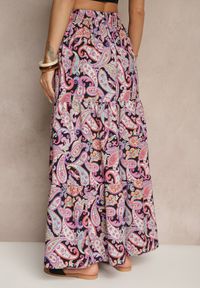 Renee - Fioletowa Spódnica Rozkloszowana High Waist z Motywem Paisley Nevolissa. Okazja: na co dzień. Stan: podwyższony. Kolor: fioletowy. Wzór: paisley. Styl: casual