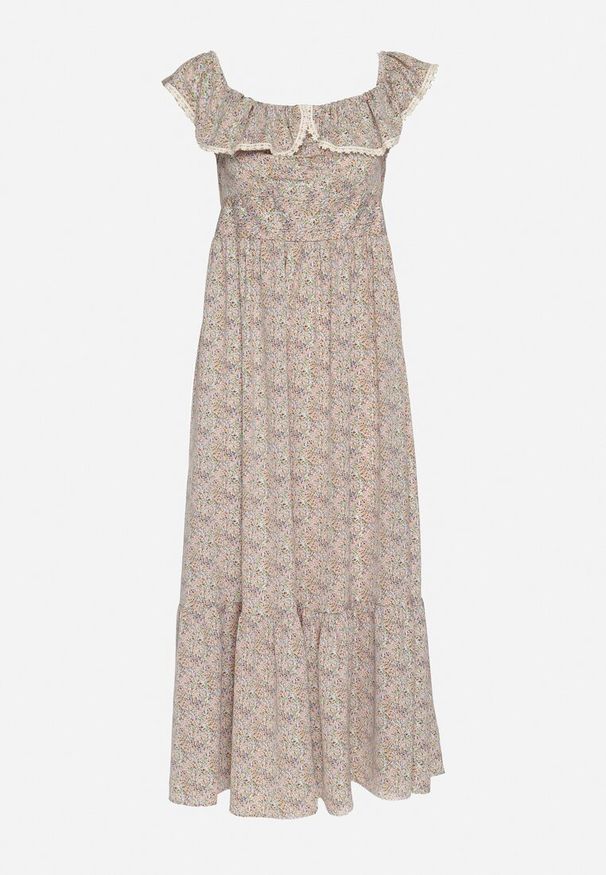 Born2be - Zielona Sukienka Ozdobiona Falbankami Folirae. Okazja: na spacer, na co dzień. Typ kołnierza: kołnierz z falbankami. Kolor: zielony. Wzór: aplikacja. Sezon: lato. Typ sukienki: sportowe. Styl: casual, sportowy