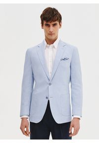 Pako Lorente - PAKO LORENTE - Niebieska marynarka męska z lnu. Kolor: niebieski. Materiał: len. Wzór: gładki. Sezon: wiosna #1