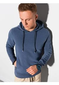 Ombre Clothing - Bluza męska z kapturem B1155 - ciemnoniebieska - XXL. Typ kołnierza: kaptur. Kolor: niebieski. Materiał: dresówka, bawełna, jeans, dzianina, poliester