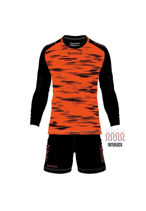 Dres piłkarski męski Givova Difesa. Kolor: czarny, pomarańczowy, wielokolorowy. Materiał: dresówka, poliester. Sport: piłka nożna