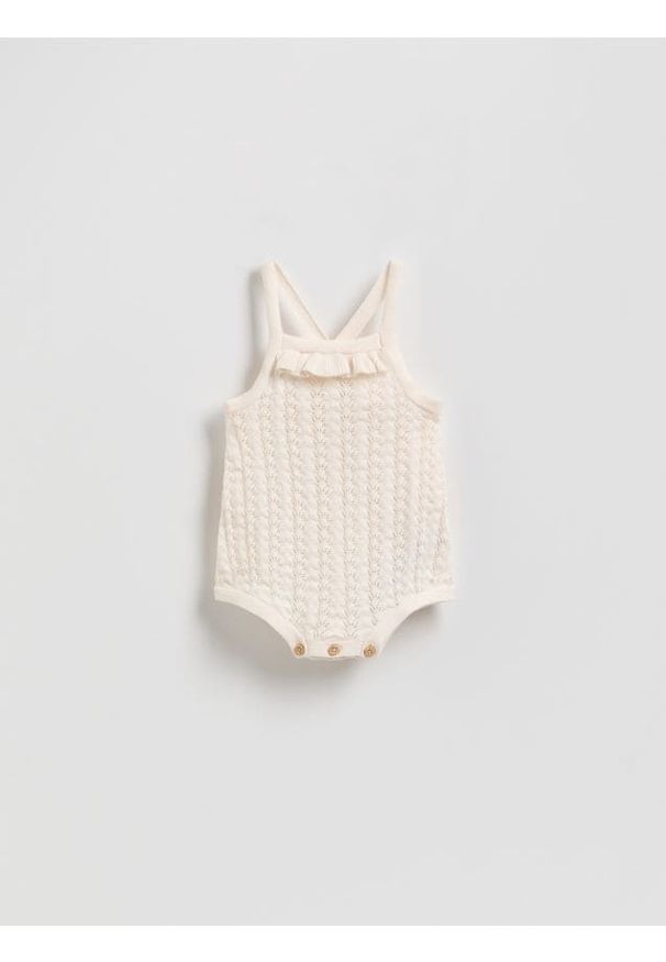 Reserved - Ażurowe body - złamana biel. Materiał: bawełna, dzianina. Wzór: ażurowy