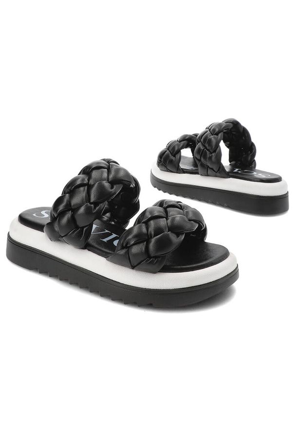 Sca'viola - Czarne Stylowe Klapki Sca'Viola Wsuwane Obuwie Damskie. Okazja: na plażę. Kolor: czarny. Styl: elegancki