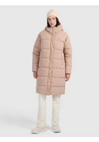 4f - 4F Płaszcz puchowy z wypełnieniem syntetycznym damski - beżowy XL. Kolor: beżowy. Materiał: puch, syntetyk. Długość rękawa: raglanowy rękaw. Długość: do kolan. Sezon: zima #1