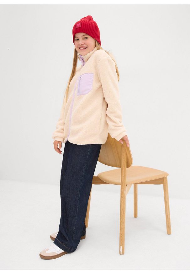 bonprix - Bluza rozpinana z kożuszkowego polaru. Kolor: beżowy. Materiał: polar