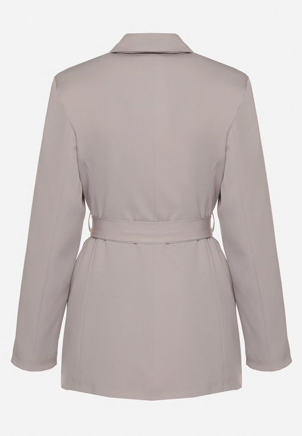 Born2be - Szara Jednorzędowa Marynarka z Paskiem i Usztywnionymi Ramionami Diomella. Okazja: na co dzień. Kolor: szary. Materiał: jeans. Styl: elegancki, casual