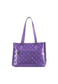 Wittchen - Torebka shopperka z błyszczącej skóry w monogram fioletowa. Kolor: fioletowy. Wzór: haft, gładki. Dodatki: z haftem. Materiał: lakierowane, skórzane. Styl: casual, elegancki #2