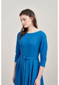 Marie Zélie - Sukienka Anastazja ciemnoniebieska. Kolor: niebieski. Materiał: bawełna, dzianina, materiał, elastan, skóra. Typ sukienki: rozkloszowane. Styl: klasyczny #4