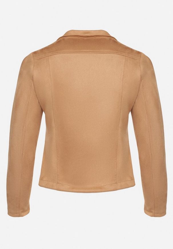 Born2be - Beżowa Kurtka Ramoneska z Imitacji Zamszu z Asymetrycznym Suwakiem Maisen. Kolekcja: plus size. Kolor: beżowy. Materiał: zamsz