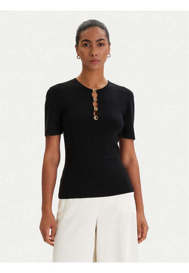 Karl Lagerfeld - KARL LAGERFELD Bluzka B1W18014 Czarny Slim Fit. Typ kołnierza: dekolt w karo. Kolor: czarny. Materiał: wiskoza