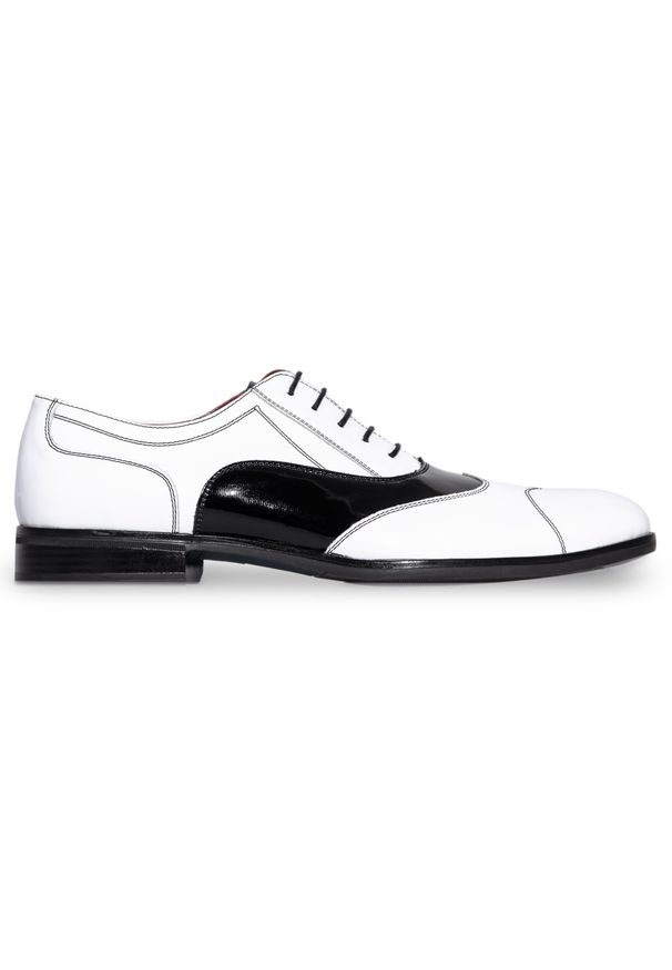 Modini - Biało-czarne lakierki męskie - Spektatory Al Capone Caponki T195. Kolor: czarny, wielokolorowy, biały. Materiał: skóra, materiał. Styl: wizytowy, klasyczny