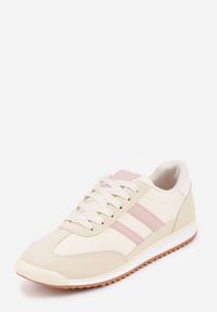 Renee - Beżowe Sneakersy Ozdobione Dwoma Paskami Lannatea. Okazja: na co dzień. Zapięcie: pasek. Kolor: beżowy. Wzór: aplikacja #3