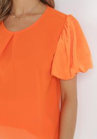 Born2be - Pomarańczowa Dwuwarstwowa Bluzka z Bufiastymi Rękawami Econia. Kolor: pomarańczowy. Długość: krótkie. Wzór: aplikacja. Styl: elegancki