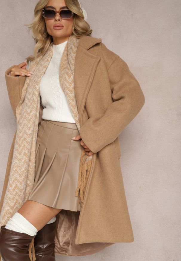 Renee - Brązowy Dwurzędowy Płaszcz Oversize z Wełną Spolete. Kolor: brązowy. Materiał: wełna. Styl: elegancki