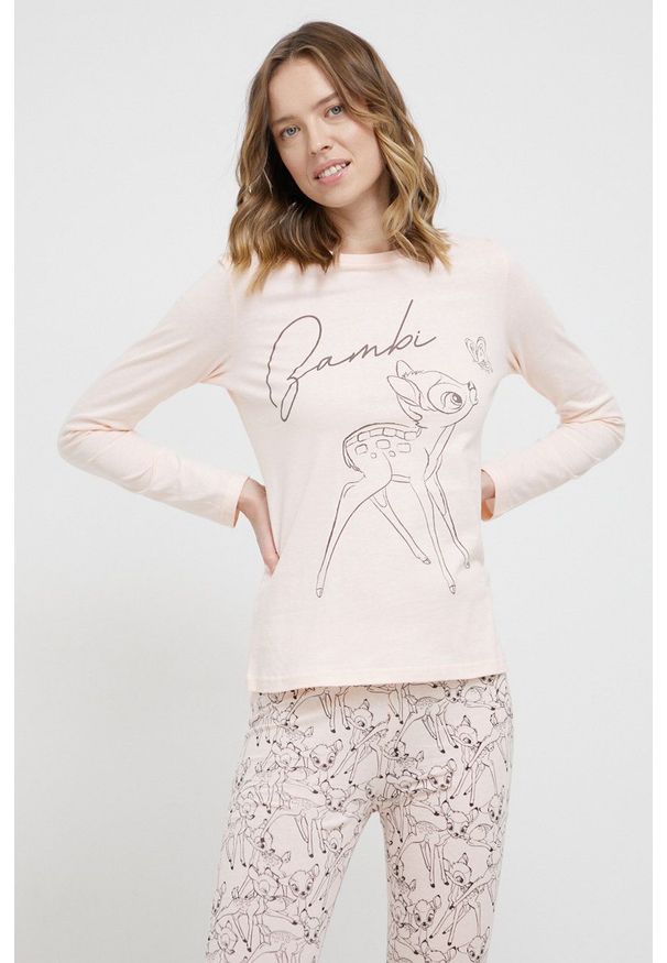 only - Only Piżama bawełniana x Disney kolor różowy. Kolor: różowy. Materiał: bawełna. Wzór: motyw z bajki
