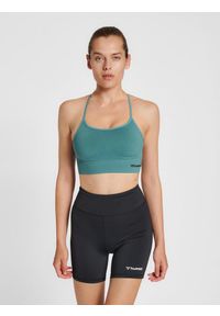 Damski bezszwowy biustonosz sportowy Hummel Tiffy. Kolor: niebieski, zielony, wielokolorowy. Sport: fitness