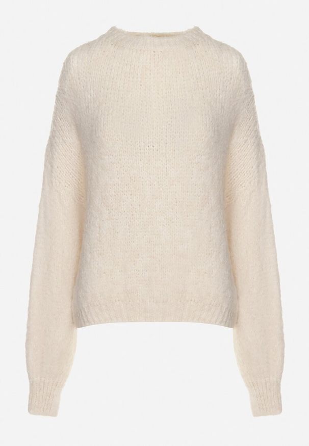 Born2be - Jasnobeżowy Sweter o Klasycznym Prostym Kroju z Domieszką Wełny i Wiskozy Sezisya. Okazja: na co dzień. Kolor: beżowy. Materiał: wełna, wiskoza. Długość rękawa: długi rękaw. Długość: długie. Wzór: aplikacja. Sezon: zima, jesień. Styl: klasyczny