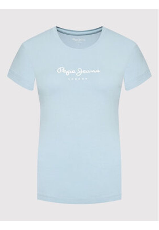 Pepe Jeans T-Shirt New Virgina PL505202 Niebieski Slim Fit. Kolor: niebieski. Materiał: bawełna