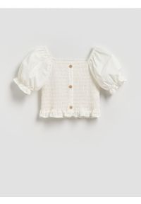 Reserved - Bluzka hiszpanka - złamana biel. Typ kołnierza: dekolt hiszpanka. Materiał: bawełna, tkanina. Długość: krótkie #1