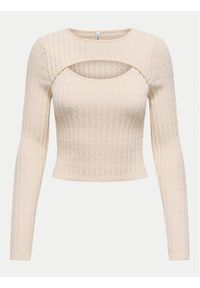 only - ONLY Sweter Meddi 15339582 Beżowy Cropped Fit. Kolor: beżowy. Materiał: wiskoza