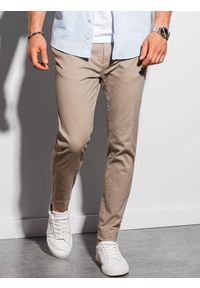 Ombre Clothing - Spodnie męskie chino P894 - beżowe - XL. Kolor: beżowy. Materiał: elastan, bawełna