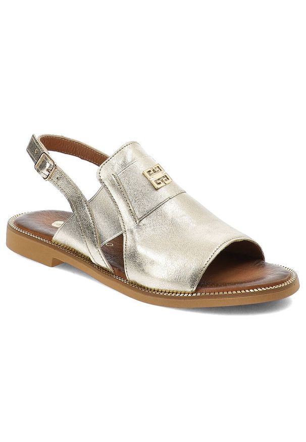 Złote Sandały Armodo Wygodne Obuwie Damskie. Okazja: na co dzień. Zapięcie: pasek. Kolor: złoty. Materiał: materiał, skóra, jeans. Wzór: paski. Sezon: lato. Styl: casual, elegancki