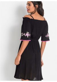 Sukienka "cold-shoulder" z haftem bonprix czarny. Kolor: czarny. Wzór: haft. Długość: mini #6