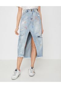 ONETEASPOON - Jeansowa spódnica Rocko. Stan: podwyższony. Kolor: niebieski. Materiał: jeans. Wzór: gładki, aplikacja