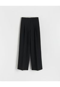 Reserved - Spodnie z szerokimi nagawkami - czarny. Kolor: czarny. Materiał: wiskoza, tkanina. Wzór: gładki #1